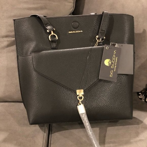 Big Buddha Handbags - Big Buddha Tote with Tassel Clutch - Black